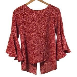 Lauren Conrad Red Pink White Spotted Bell Sleeve Drapey Blouse Size XS